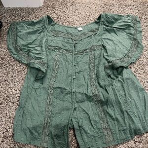 Old Navy Sage Green Blouse with Lace Accents